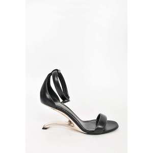 Alexander McQueen Black Leather 'Arc' Heeled Sandals Size 37